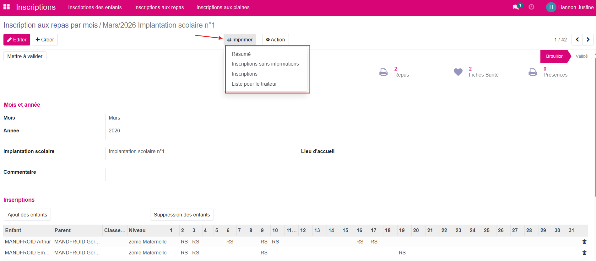 Fiche inscription tableau