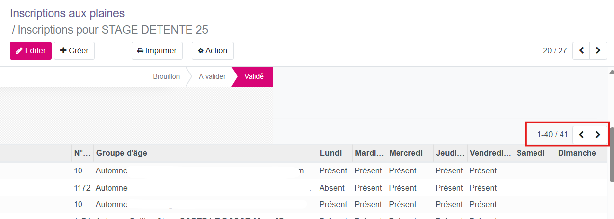 Affichage des listes
