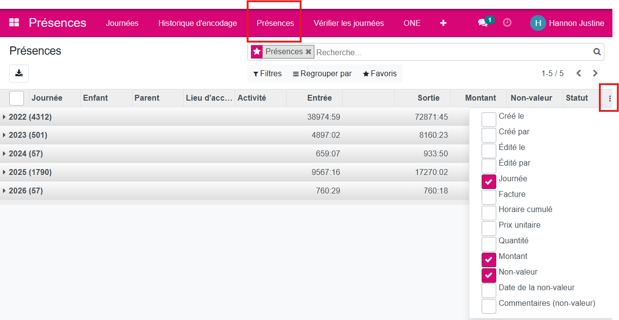 Affichage des listes