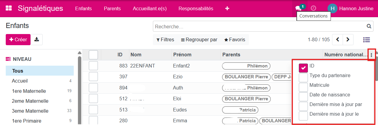 Affichage des listes