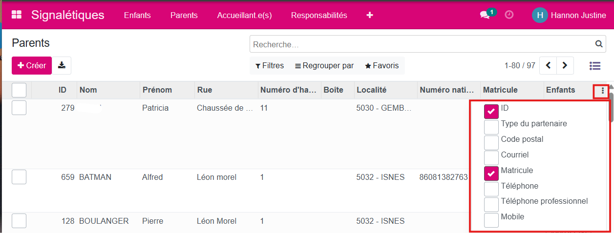 Affichage des listes