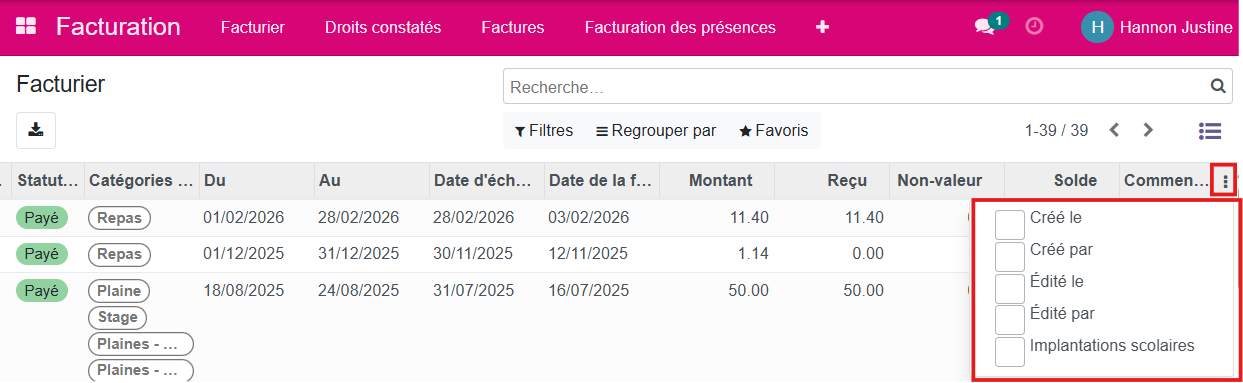 Affichage des listes