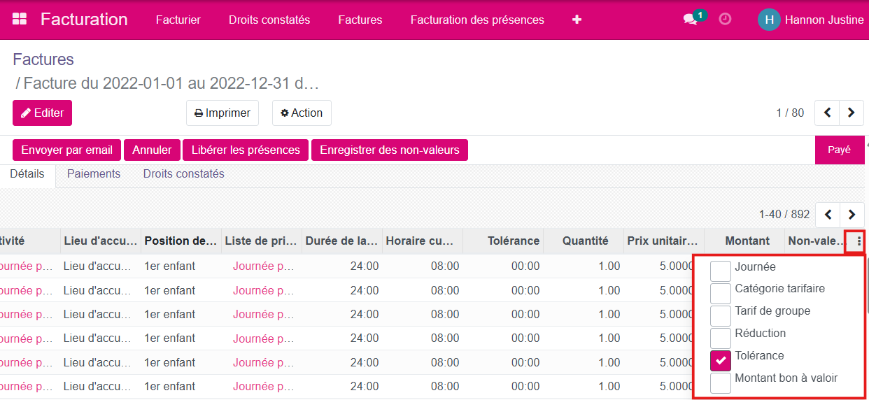 Affichage des listes