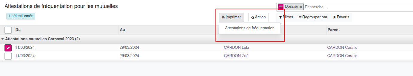 Attestations mutuelles impression