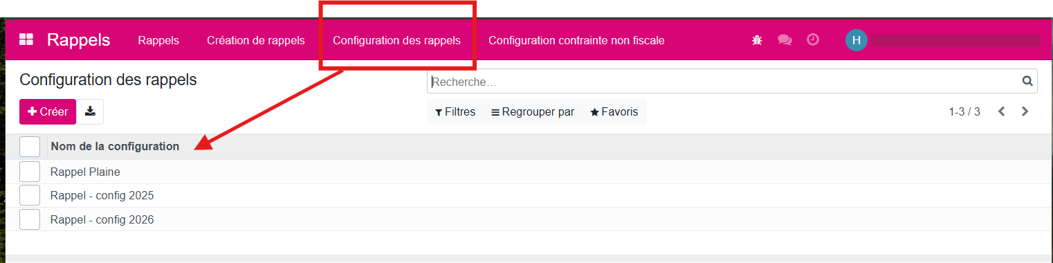 Configuration rappel_création du modèle de rappel