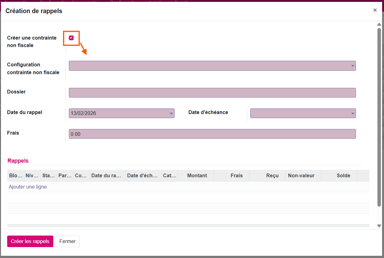 Configuration rappel