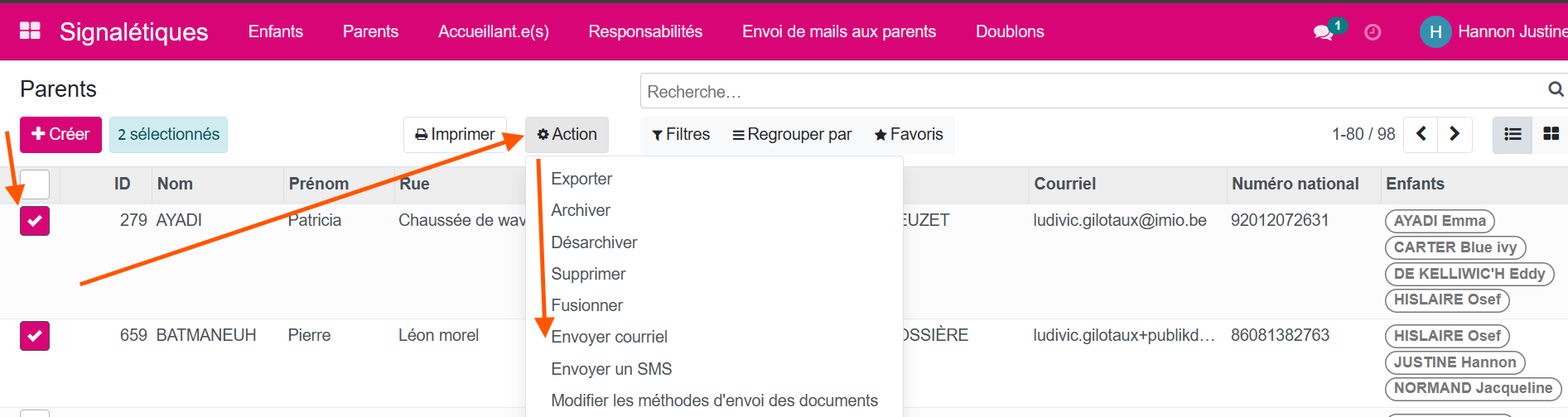 envoi mail parent