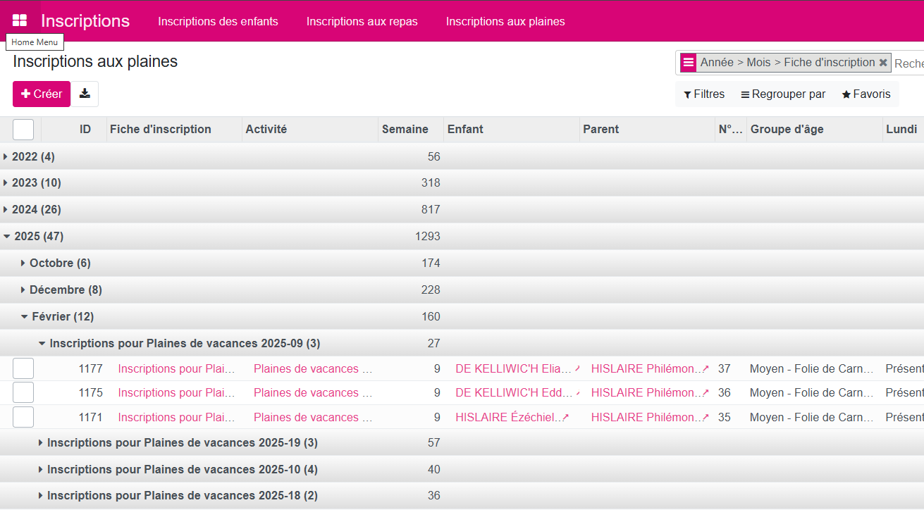 Exporter les fiches d'inscriptions