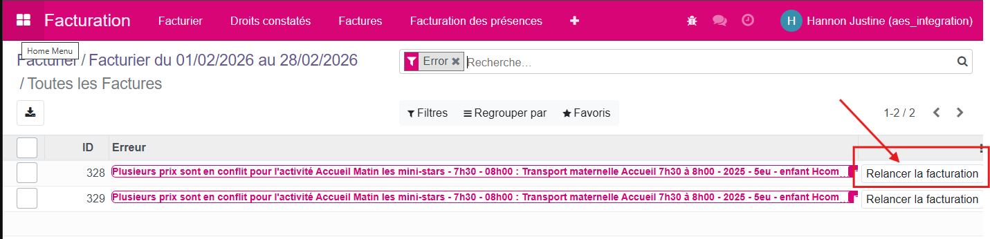 Relancer la facturation depuis le facturier