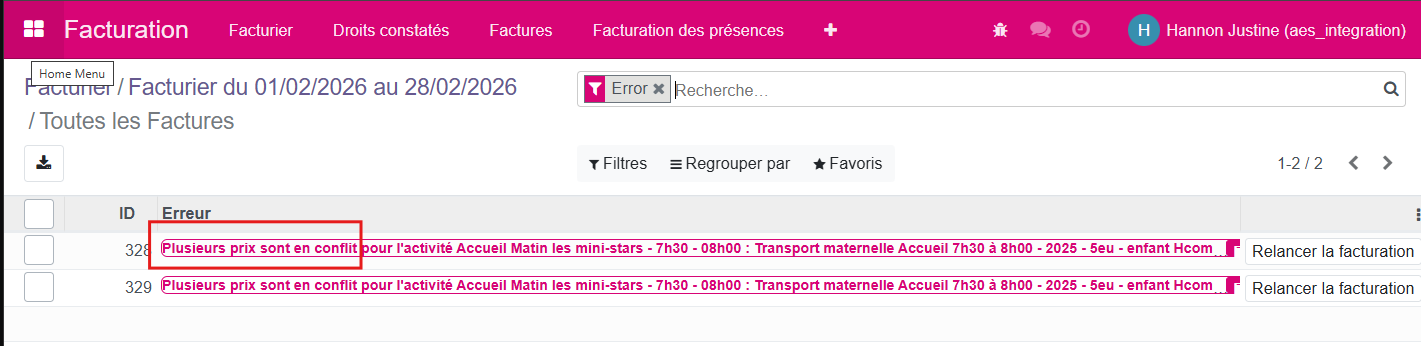 Plusieurs prix en conflit
