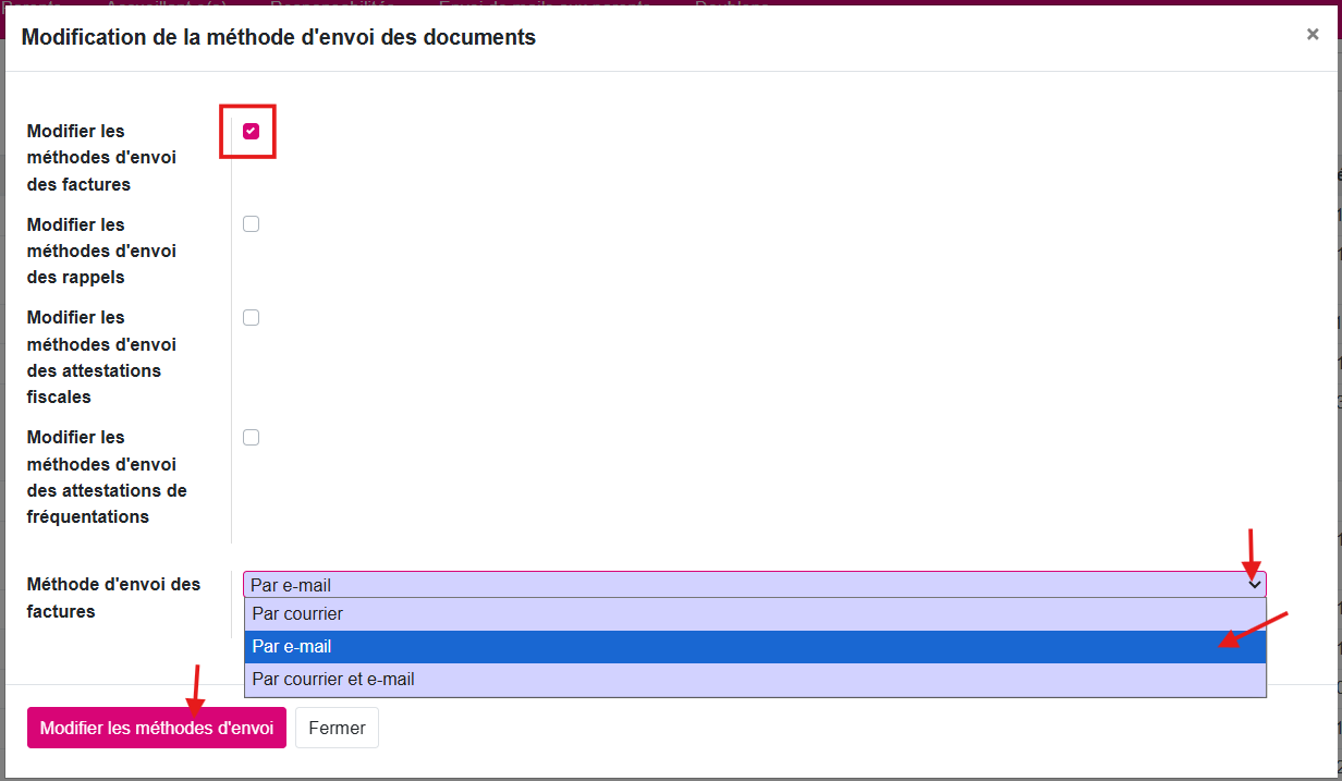 Modifier les préférences d'envoi