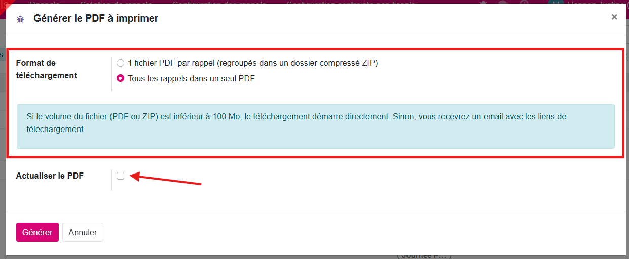 Impression des rappels 
