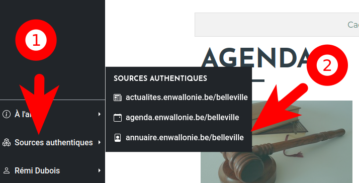 Menu permettant d'accéder à la source authentique annuaire