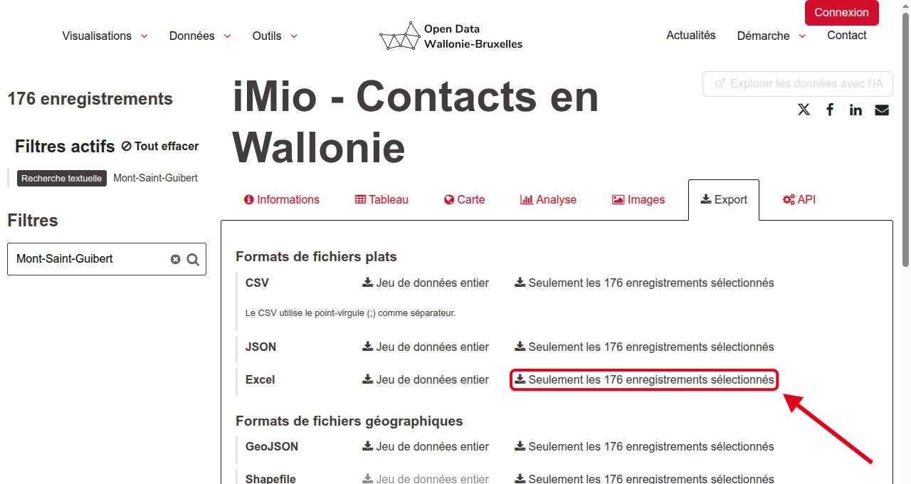 Téléchargement des enregistrements sélectionnés au format Excel