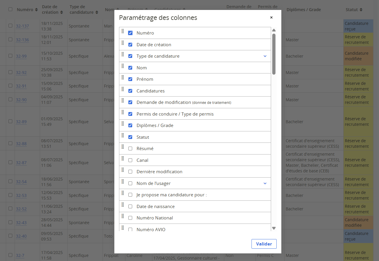 Réorganiser les colonnes
