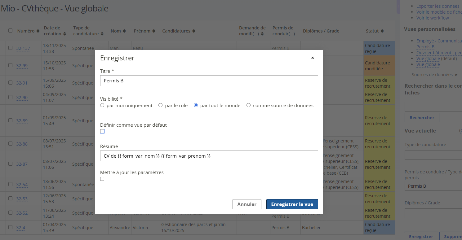 Utiliser les vues personnalisées