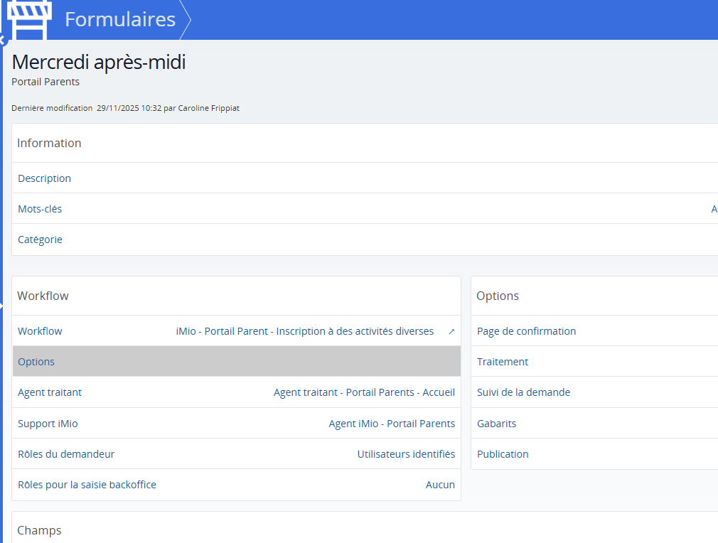 Options pour les mercredis