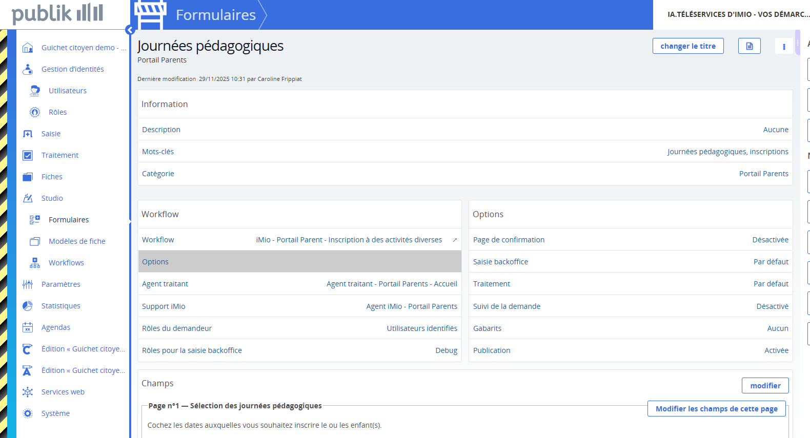 Options pour les Journées pédagogiques