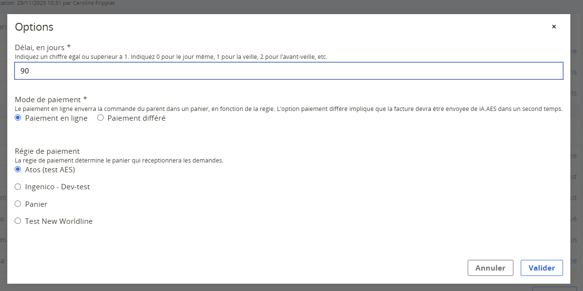 Options pour les Journées pédagogiques