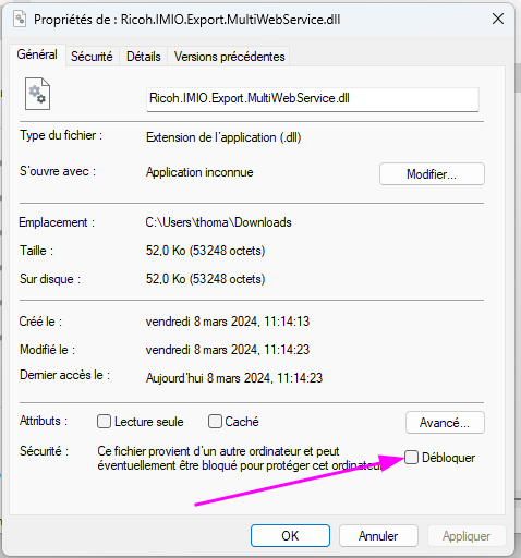 Activation de l'Export Connector 1